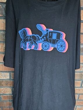 Coach Black Tee with Neon Horse & Carriage Graphic